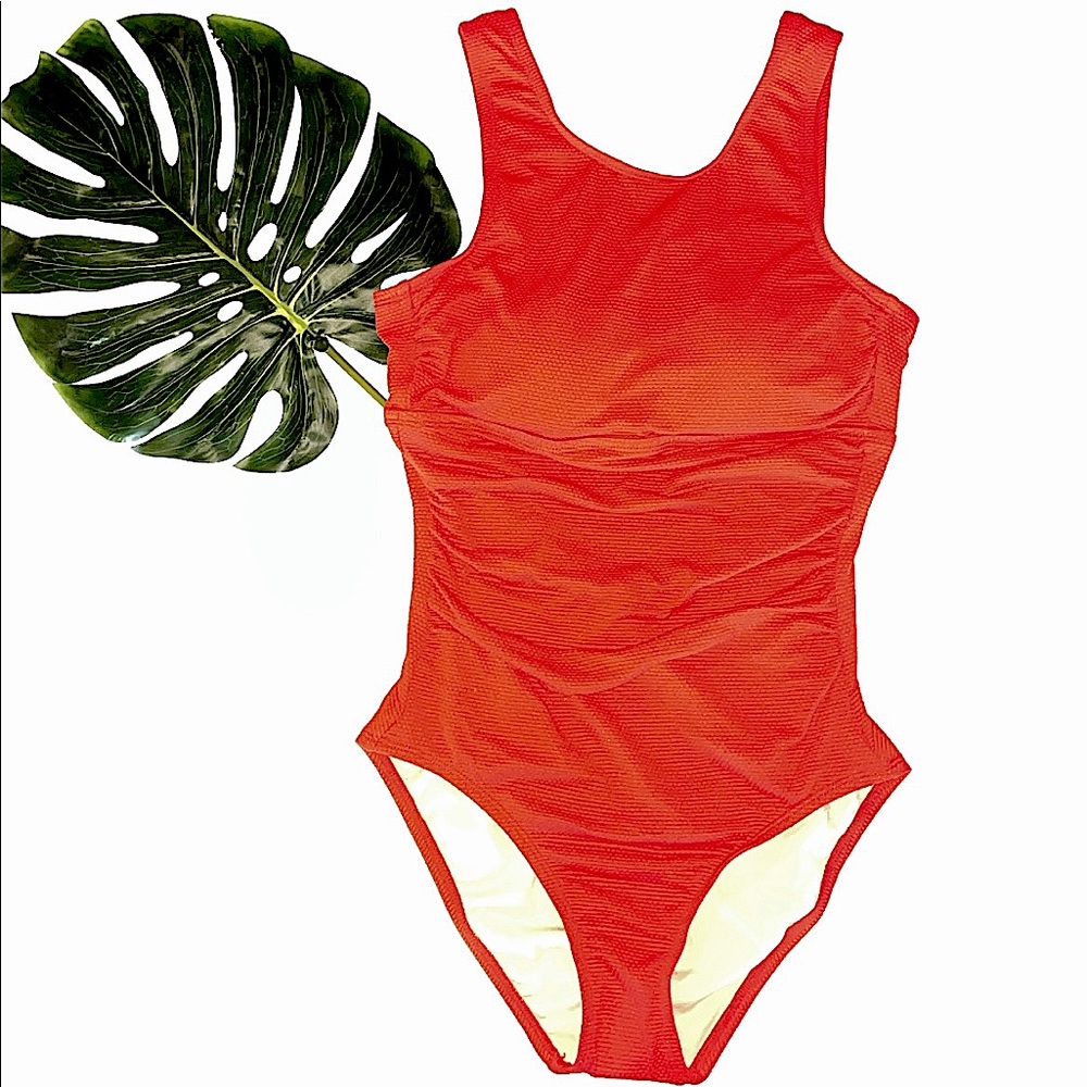 Kona Sol Textured HighCoverage OnePiece Swim Red M